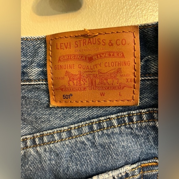Levi’s 501 Premium Womens Distressed Button Fly High Rise Blue Jeans Sz 29/30 - Picture 8 of 15